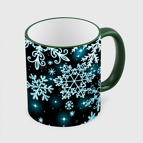 Кружка цветная Космические снежинки / 3D-Зеленый кант – фото 1