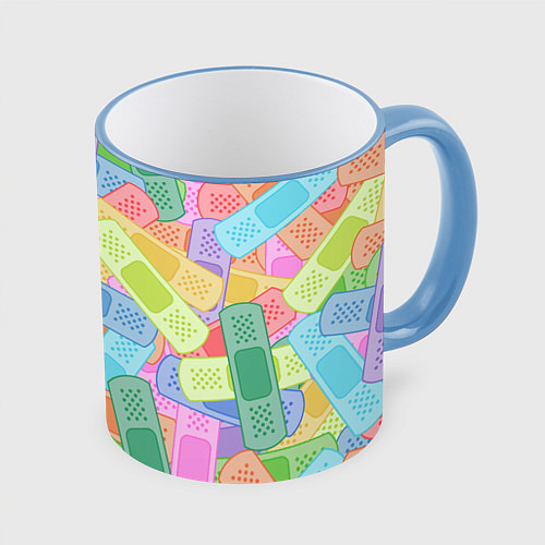 Кружка цветная Цветные пластыри / 3D-Небесно-голубой кант – фото 1