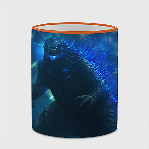 Кружка цветная ГОДЗИЛЛА В МОРЕ / 3D-Оранжевый кант – фото 2