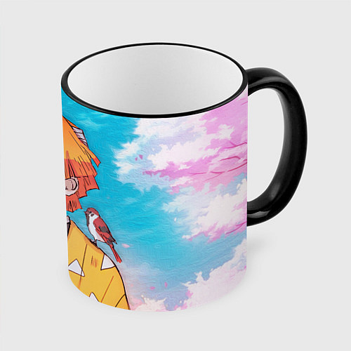 Кружка цветная КЛИНОК РАССЕКАЮЩИЙ ДЕМОНОВ, ЗЕНИТЦУ / 3D-Черный кант – фото 1