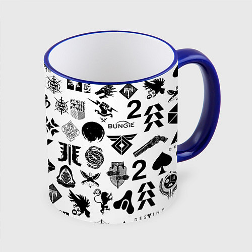 Кружка цветная DESTINY LOGOBOMBING ЧЁРНО БЕЛОЕ / 3D-Синий кант – фото 1