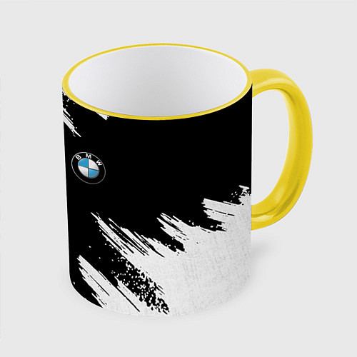 Кружка цветная BMW GRUNGE БМВ ГРАНЖ / 3D-Желтый кант – фото 1
