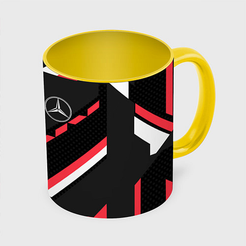 Кружка цветная MERCEDES-BENZ AMG GEOMETRY STRIPES RED / 3D-Белый + желтый – фото 1