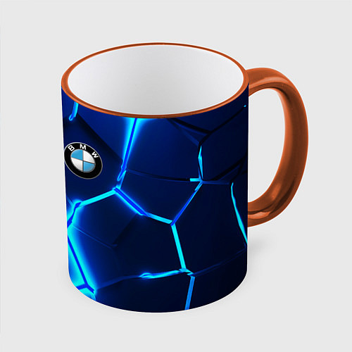 Кружка цветная BMW LOGO 3Д ПЛИТЫ ГЕОМЕТРИЯ / 3D-Оранжевый кант – фото 1