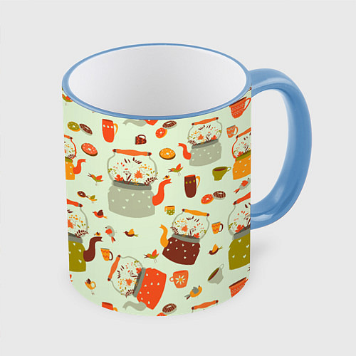 Кружка цветная Осенние чаепитие / 3D-Небесно-голубой кант – фото 1