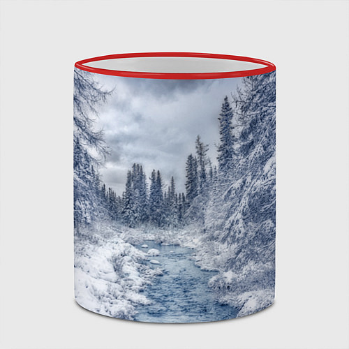 Кружка цветная СНЕЖНЫЙ ПЕЙЗАЖ / 3D-Красный кант – фото 2