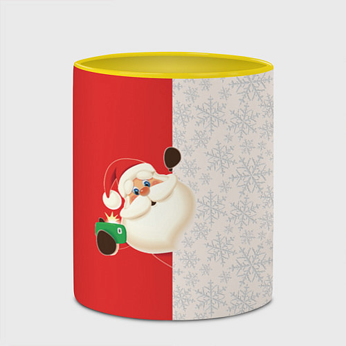 Кружка цветная Дед Мороз селфи / 3D-Белый + желтый – фото 2
