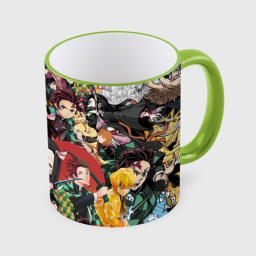 Кружка цветная КЛИНОК РАССЕКАЮЩИЙ СТИКЕРБОМБИНГ / 3D-Светло-зеленый кант – фото 1