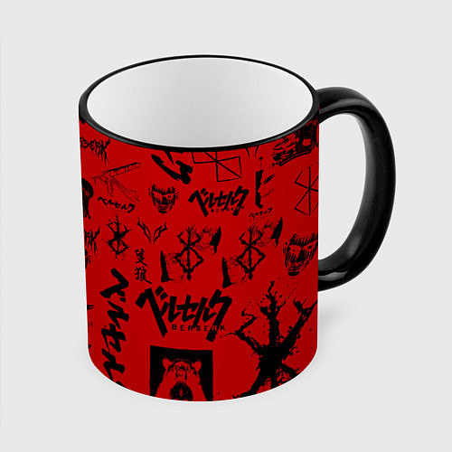Кружка цветная BERSERK BLACK RED БЕРСЕРК ПАТТЕРН / 3D-Черный кант – фото 1