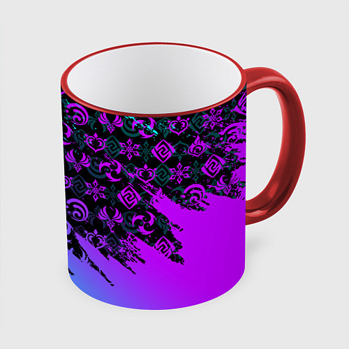 Кружка цветная GENSHIN NEON PATTERN SYMBOL НЕОН ЭМБЛЕМЫ / 3D-Красный кант – фото 1