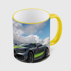 Кружка 3D Mercedes V8 Biturbo Racing Team AMG, цвет: 3D-желтый кант