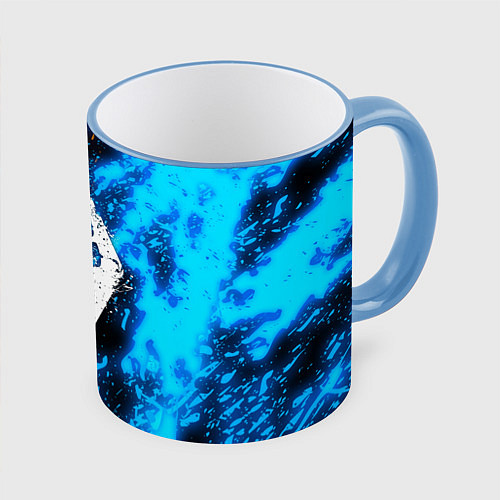 Кружка цветная TES SKYRIM BATTLE FIRE БИТВА ОГНЕЙ / 3D-Небесно-голубой кант – фото 1