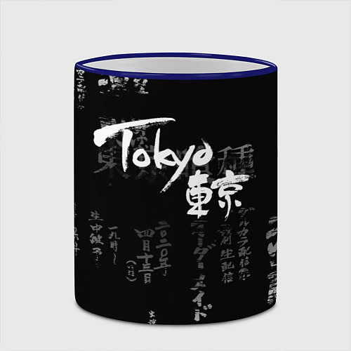 Кружка цветная Токио Надпись Иероглифы Япония Tokyo / 3D-Синий кант – фото 2