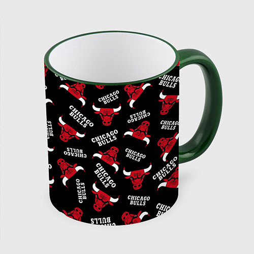 Кружка цветная CHICAGO BULLS БЫКИ УЗОР / 3D-Зеленый кант – фото 1