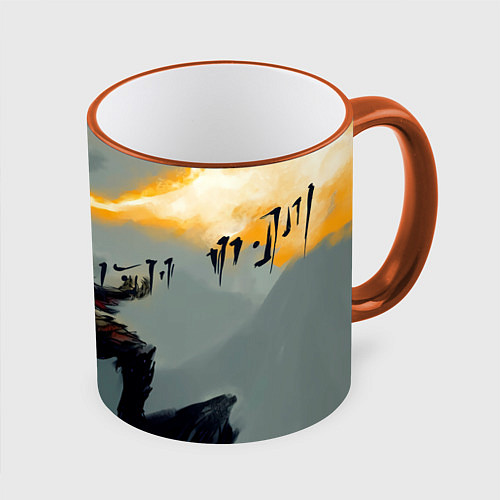 Кружка цветная Dragonborne is here / 3D-Оранжевый кант – фото 1