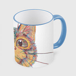 Кружка 3D A 018 Цветной кот, цвет: 3D-небесно-голубой кант