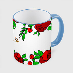 Кружка 3D Юлия в розах, цвет: 3D-небесно-голубой кант