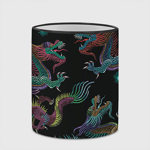 Кружка цветная Цветные драконы / 3D-Черный кант – фото 2