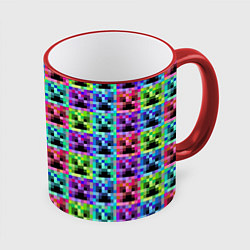 Кружка 3D МАЙНКРАФТ MINECRAFT ЦВЕТНЫЕ КРИПЕРЫ, цвет: 3D-красный кант