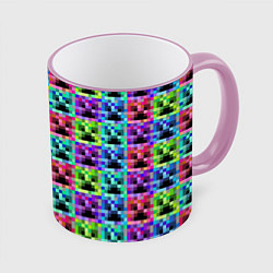 Кружка 3D МАЙНКРАФТ MINECRAFT ЦВЕТНЫЕ КРИПЕРЫ, цвет: 3D-розовый кант