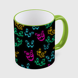 Кружка 3D НЕОНОВЫЕ КОТИКИ NEON FACES CATS, цвет: 3D-светло-зеленый кант