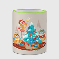 Кружка 3D Зверята празднуют новый год, цвет: 3D-светло-зеленый кант — фото 2