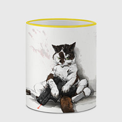 Кружка 3D Котик с пистолетом на стене мем, цвет: 3D-желтый кант — фото 2