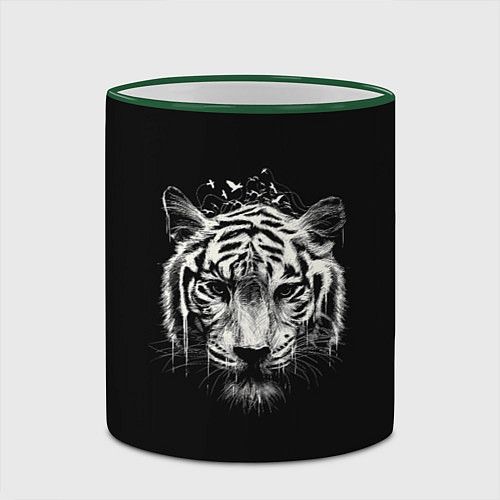Кружка цветная Черно-Белый Тигр Head / 3D-Зеленый кант – фото 2