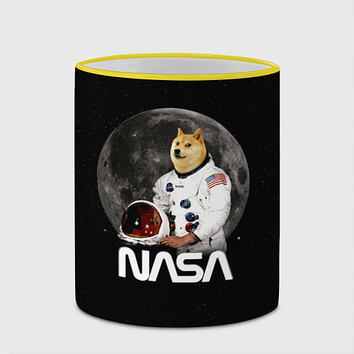 Кружка цветная Доги Космонавт Мем Наса Doge / 3D-Желтый кант – фото 2