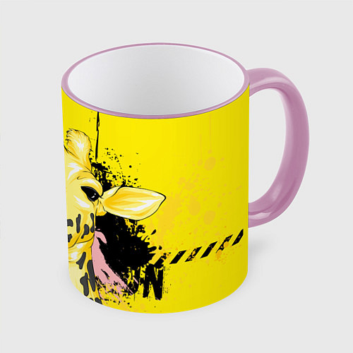 Кружка цветная Жирафа с герберой / 3D-Розовый кант – фото 1