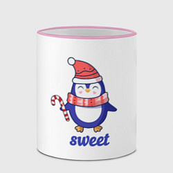 Кружка 3D Милый пингвин с конфетой и надписью Sweet, цвет: 3D-розовый кант — фото 2