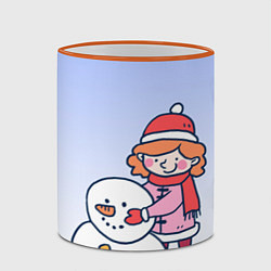Кружка 3D Девочка лепит снеговика, цвет: 3D-оранжевый кант — фото 2