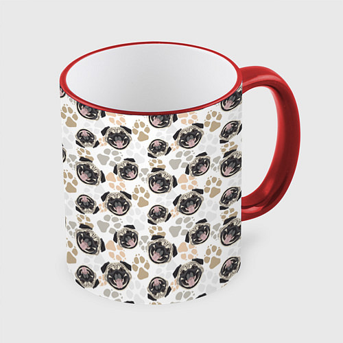 Кружка цветная Собака Мопс Pug / 3D-Красный кант – фото 1