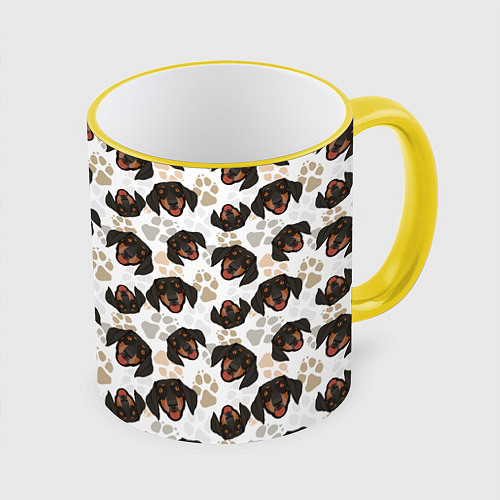 Кружка цветная Такса Dachshund Dog / 3D-Желтый кант – фото 1