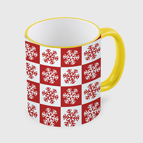 Кружка цветная Шахматные Снежинки / 3D-Желтый кант – фото 1