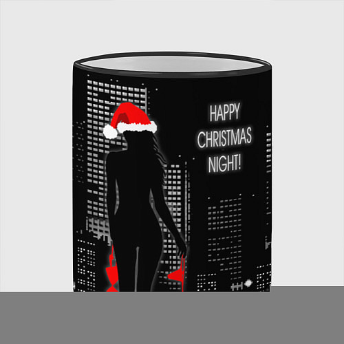 Кружка цветная Happy Christmas Night! / 3D-Черный кант – фото 2
