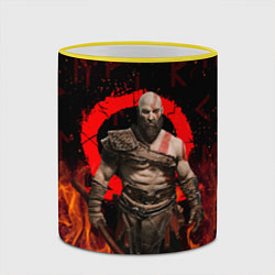 Кружка 3D GOD OF WAR РАГНАРЁК, КРАТОС В ОГНЕ, цвет: 3D-желтый кант — фото 2