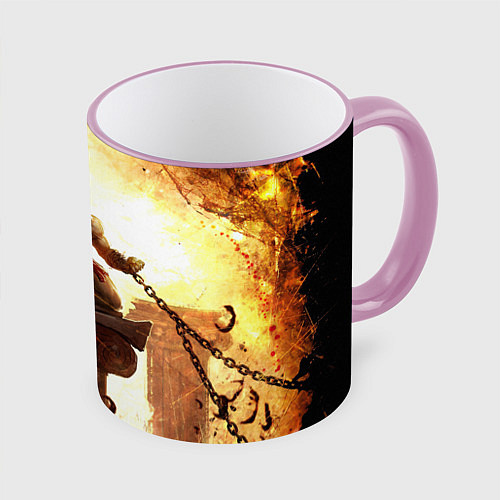 Кружка цветная GOD OF WAR КРАТОС В ЦЕПЯХ / 3D-Розовый кант – фото 1