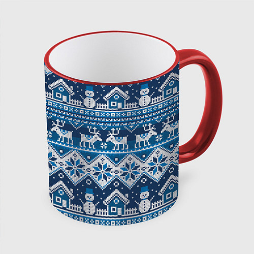 Кружка цветная Christmas Pattern / 3D-Красный кант – фото 1