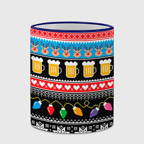 Кружка цветная Новогодний пивной узор / 3D-Синий кант – фото 2