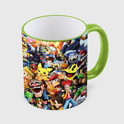 Кружка 3D SUPER SMASH BROS ГЕРОИ ИГРЫ, цвет: 3D-светло-зеленый кант