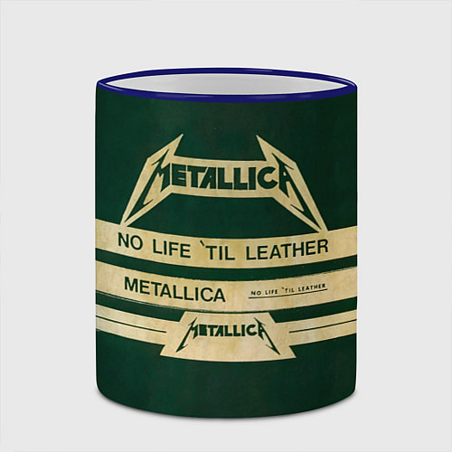 Кружка цветная No Life til Leather - Metallica / 3D-Синий кант – фото 2