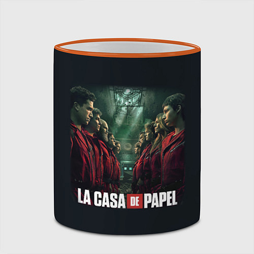 Кружка цветная ПЕРСОНАЖИ БУМАЖНЫЙ ДОМ - LA CASA DE PAPEL / 3D-Оранжевый кант – фото 2