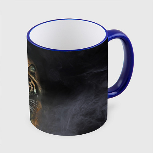 Кружка цветная Тигр в тумане / 3D-Синий кант – фото 1