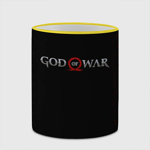 Кружка цветная GOD OF WAR LOGO, РУНЫ / 3D-Желтый кант – фото 2