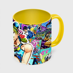 Кружка 3D JoJos Bizarre Adventure - Джолин Кудзё, цвет: 3D-белый + желтый