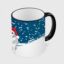 Кружка цветная НОВОГОДНИЙ КОТ БЕНДЕР МЕМ