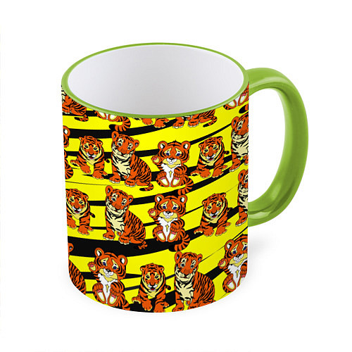 Кружка цветная Няшные Тигрята / 3D-Светло-зеленый кант – фото 1