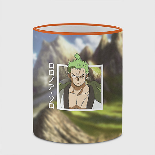 Кружка цветная Ван-Пис One Piece, Зоро Ророноа Zoro Roronoa / 3D-Оранжевый кант – фото 2