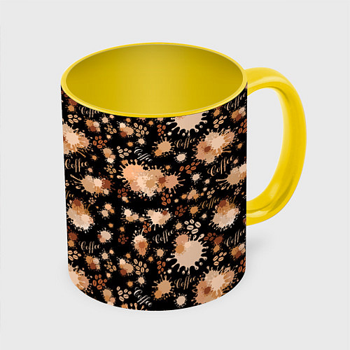 Кружка цветная Кофейные пятна и зёрна кофе / 3D-Белый + желтый – фото 1